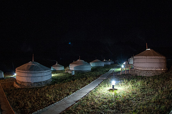 Ger camp at night
