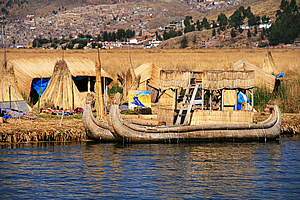 Reed boat in village