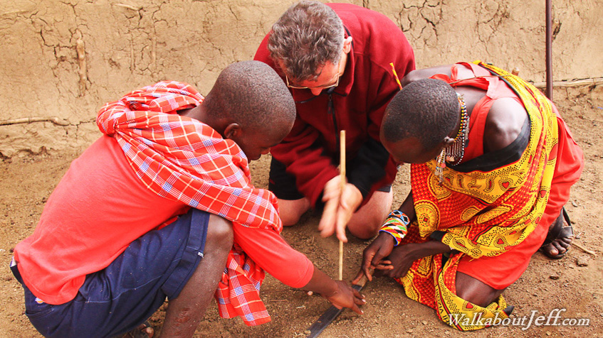 Making fire in a Masai village