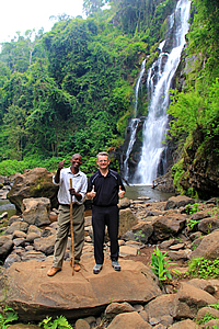 With the guide at the waterfall
