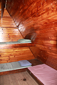 Inside the A-framed hut