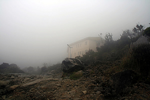 Laban Rata appears out of the thick mist