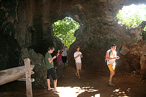 Insise the cave half way up the hill 