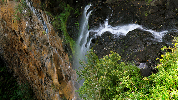 Misty waterfall from a tiny park